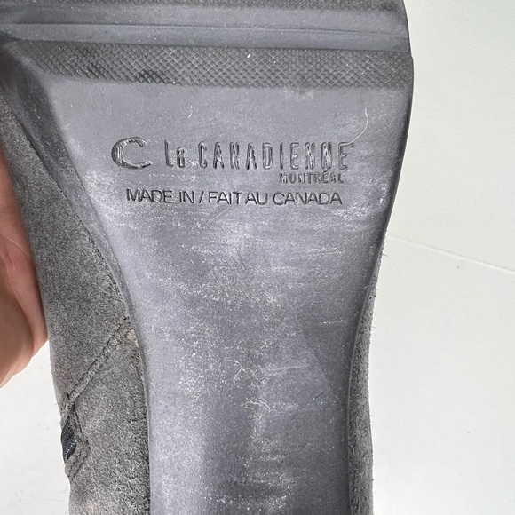 La Canadienne Gray Suede Heeled Bootie with Buckle Detail - Picture 7 of 9